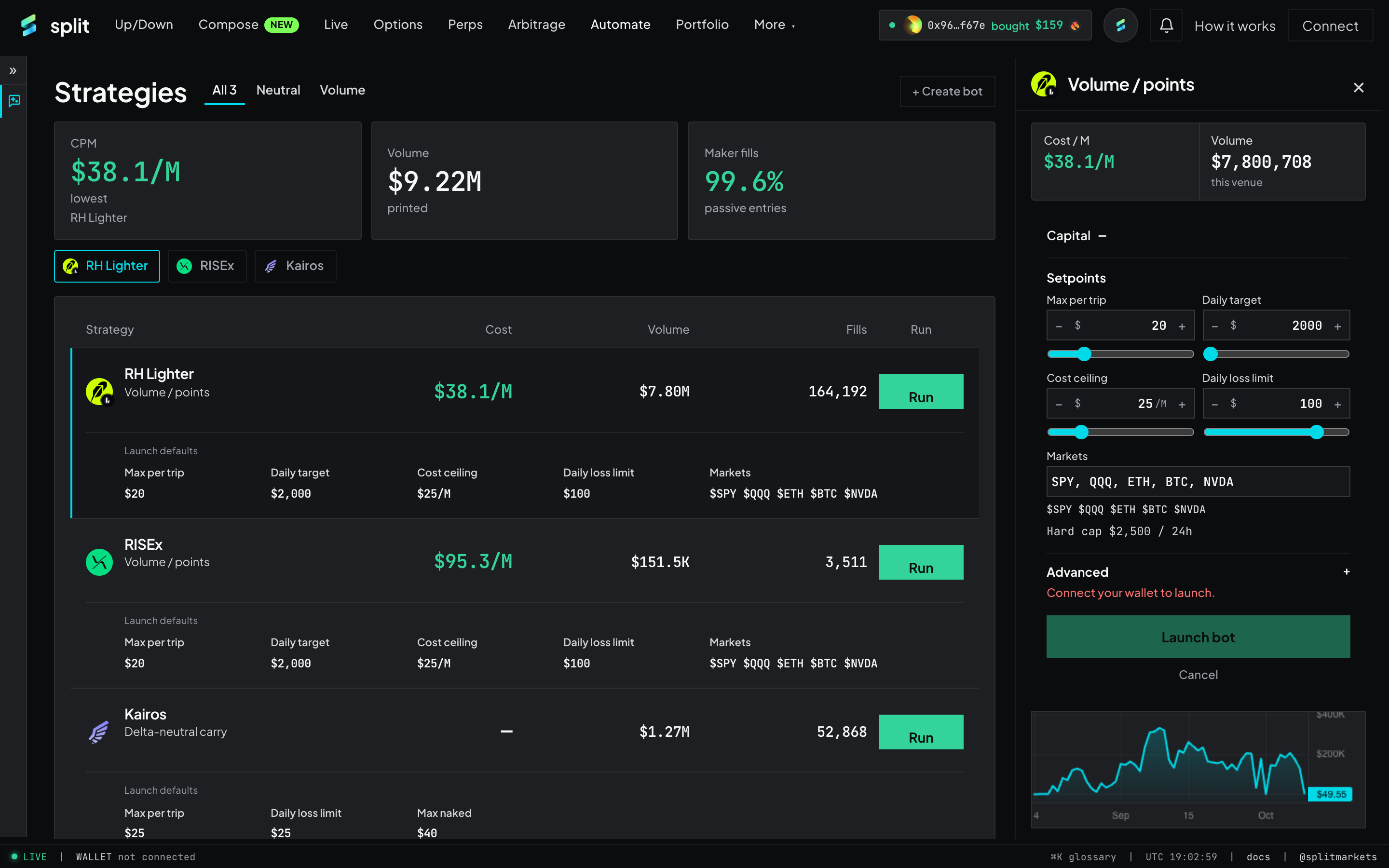 Automate: the strategies list and the setpoints panel